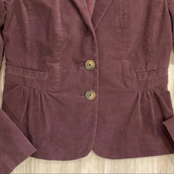 J.CREW 0 Dark Purple Stretch Cotton 2-Button Gathered Waist Corduroy Blazer - Picture 3 of 7